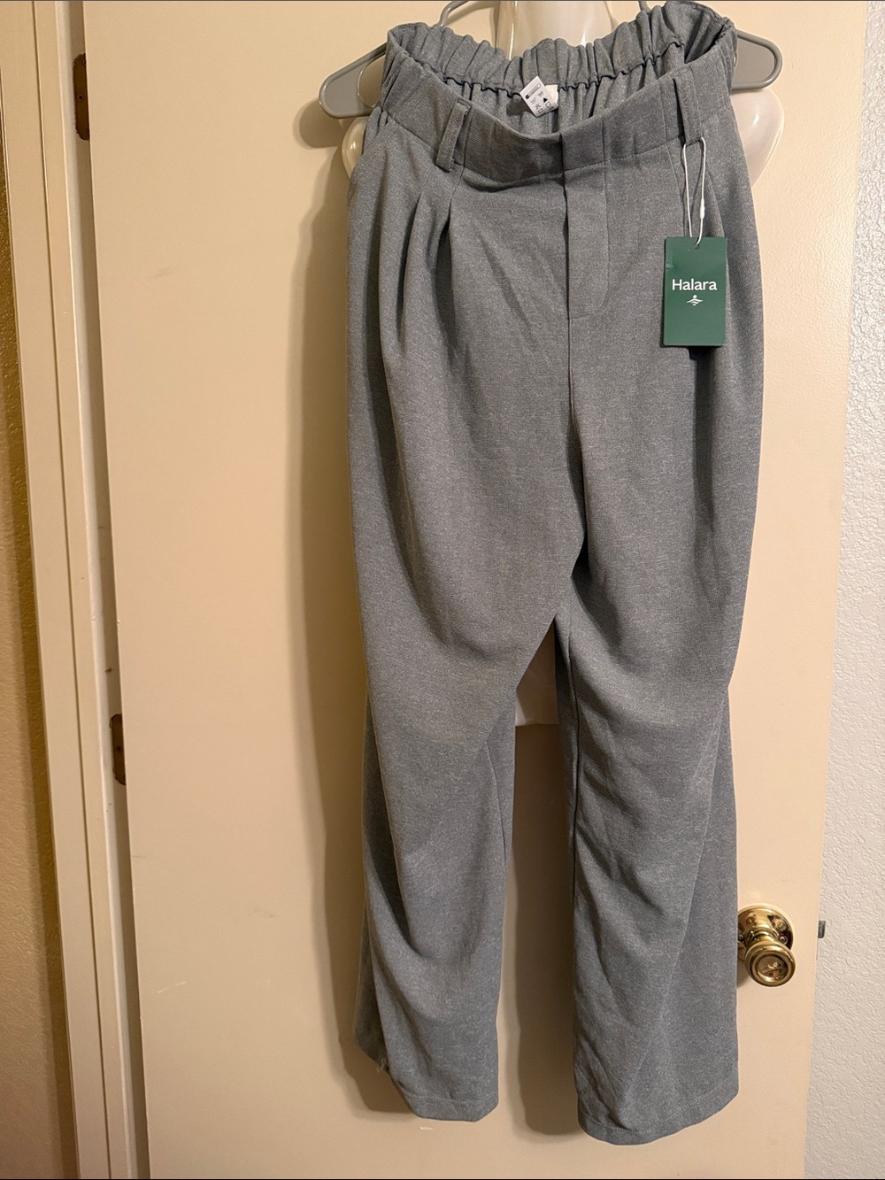 HALARA Light Gray Wide-Leg Pleated Waist Pants